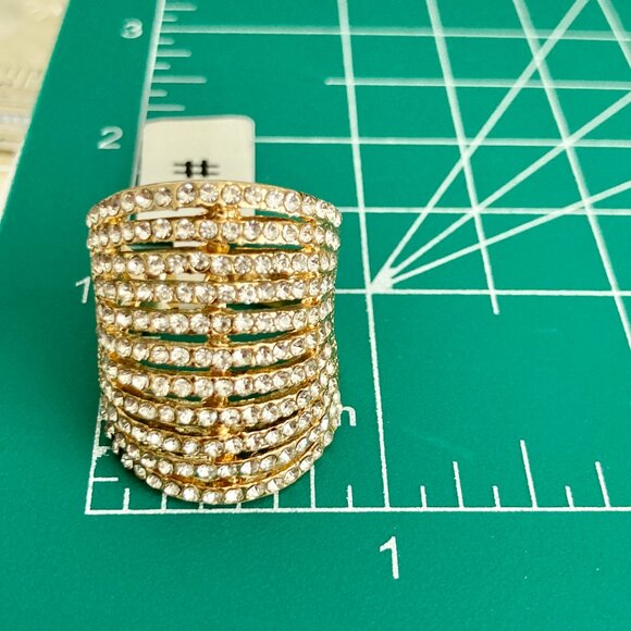 Deco Dome Cubic Zirconia Cocktail Ring Yellow Gold Plated Size 7 8 9 Statement - Picture 13 of 16